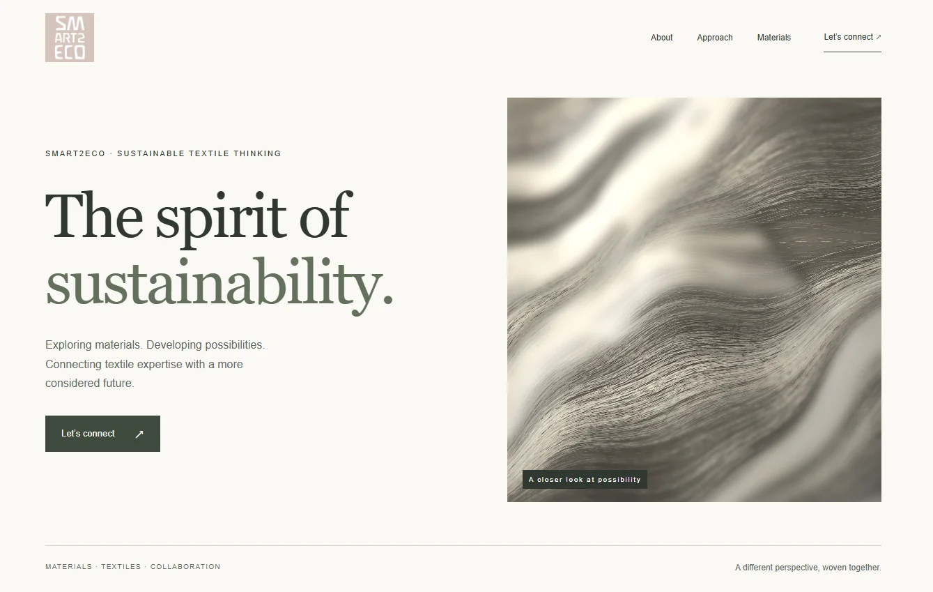 Smart2Eco Website mit nachhaltigem Textilthema und ruhigem Editorial-Design